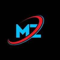 MZ M Z letter logo design. Initial letter MZ linked circle uppercase monogram logo red and blue. MZ logo, M Z design. mz, m z vector