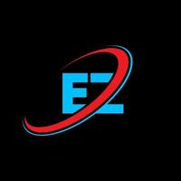 EZ E Z letter logo design. Initial letter EZ linked circle uppercase monogram logo red and blue. EZ logo, E Z design. ez, e z vector