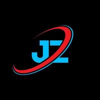 JZ J Z letter logo design. Initial letter JZ linked circle uppercase monogram logo red and blue. JZ logo, J Z design. jz, j z vector