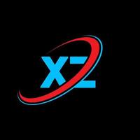XZ X Z letter logo design. Initial letter XZ linked circle uppercase monogram logo red and blue. XZ logo, X Z design. xz, x z vector