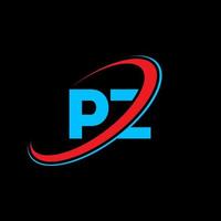 PZ P Z letter logo design. Initial letter PZ linked circle uppercase monogram logo red and blue. PZ logo, P Z design. pz, p z vector