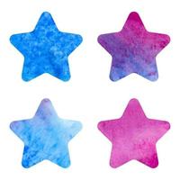 Watercolor hand-drawn stars in blue and rose colors Vector Illustration isolated on white