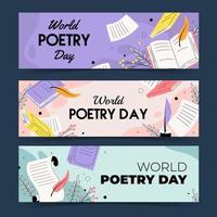 conjunto de banners del día mundial de la poesía vector