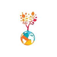 Globe tree with home vector logo design template. Planet and eco symbol or icon.