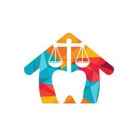 Dental law vector logo design. Tooth and balance with home shape icon design.