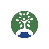 Nature call vector logo design. Handset and human tree icon design template.