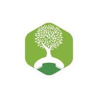 Nature call vector logo design. Handset tree icon design template.