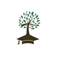 diseño del logotipo del vector de la iglesia educativa. gorra de graduación y diseño de icono de árbol cruzado.