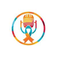 concepto de logotipo de icono de podcast de concientización sobre el cáncer de mama. cinta rosa y logotipo de icono de podcast. vector