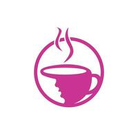 taza de café con vector de logotipo de cara de mujer. diseño del logotipo de la cafetería.