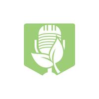 Podcast leaf nature ecology vector logo design. Podcast talk show logo with mic and leaves.