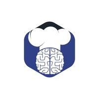 concepto de diseño de logotipo de vector de chef inteligente. icono de cerebro y sombrero de chef.