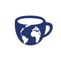 Creative Coffee cup with globe map vector logo design template.