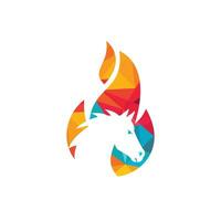 Burning horse in fire flame logo vector design template. Speed, freedom and strength symbol.