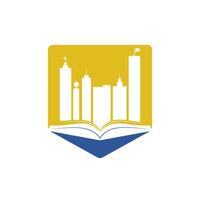 Education building logo design. Vector of book and a building, symbol of library and study.