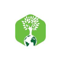 Globe tree vector logo design template. Planet and eco symbol or icon.