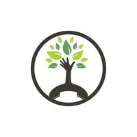 diseño de logotipo de vector de llamada de naturaleza. plantilla de diseño de icono de árbol de mano y auricular.