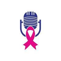 Breast cancer awareness podcast icon logo concept. Pink ribbon and podcast icon logo. vector