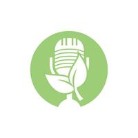 Podcast leaf nature ecology vector logo design. Podcast talk show logo with mic and leaves.