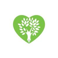 Tree pen vector logo design template. Writer love and nature logo concept.