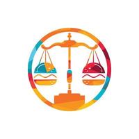 Food law vector logo design template. Law balance and burger icon design.