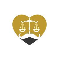 Strong law vector logo design concept. Scale and mustache with heart icon vector design.