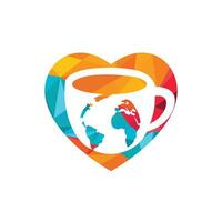 Creative Coffee cup with globe map vector logo design template.