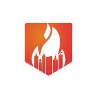 Fire city vector logo design template. Buildings and fire icon design.