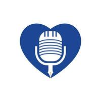 diseño de logotipo de radio de podcast de conferencia de micrófono de pluma. diseño de logotipo de vector de podcast de educación.