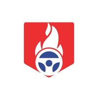 Hot driver logo vector design template. Car steering wheel burning fire logo icon vector illustration design.