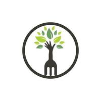 Fork hand tree vector logo design. Restaurant and farming logo concept.