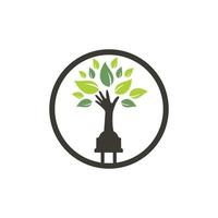 Electric cord and hand tree vector logo design.