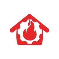 Home Restorations vector logo design. Gear and fire with home icon vector design.