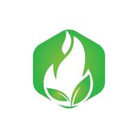 Fire leaf vector logo design. Eco green alternative energy logo design vector template.