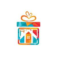 Gift home vector logo design. illustration of house logo vector sign with a gift ribbon symbol on it.