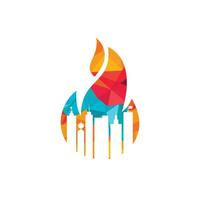 Fire city vector logo design template. Buildings and fire icon design.