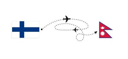 vuelo y viaje de finlandia a nepal por concepto de viaje en avión de pasajeros vector