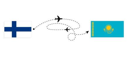 vuelo y viaje desde finlandia a kazajstán por concepto de viaje en avión de pasajeros vector