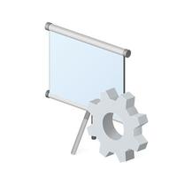 Projection screen or painting canvas with gear icon Settings icon or instruction vector