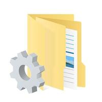 Folder in folder computer file with gear icon Settings icon or instruction vector