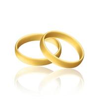 anillos de boda dorados realistas con reflexión aniversario sorpresa romántica vector