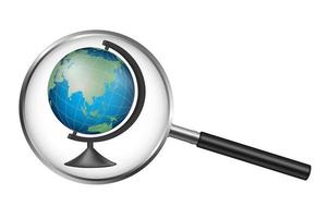 Realistic school globe model of Earth with magnifying glass vector