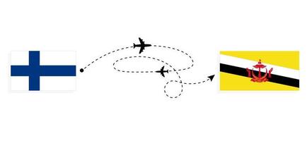 Flight and travel from Finland to Brunei by passenger airplane Travel concept vector
