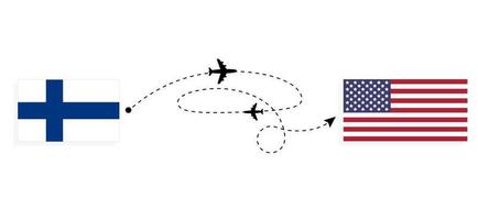 Flight and travel from Finland to USA by passenger airplane Travel concept vector