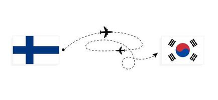 vuelo y viaje desde finlandia a corea del sur por concepto de viaje en avión de pasajeros vector