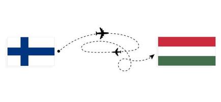 Flight and travel from Finland to Hungary by passenger airplane Travel concept vector