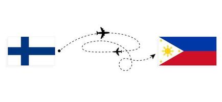 Flight and travel from Finland to Philippines by passenger airplane Travel concept vector