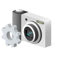 Photo camera with gear icon Settings icon or instruction vector