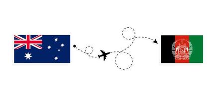 vuelo y viaje desde australia a afganistán en avión de pasajeros concepto de viaje vector