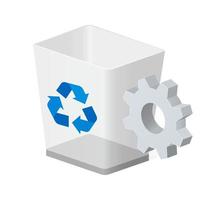 Trash bin or basket with gear icon Settings icon or instruction vector